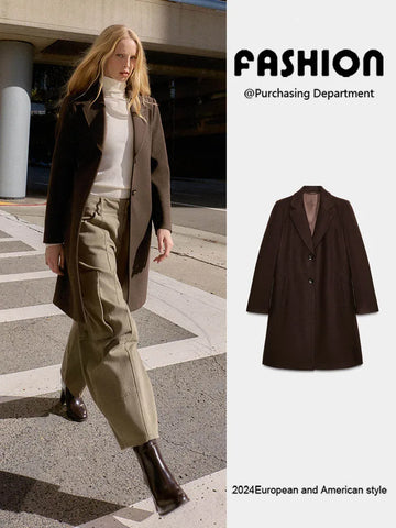 Winter New Arrival Women's Elegant Long Sleeve Shawl Collar Soft Shoulder Pad Coat Outerwear European Style Ladies Fashion