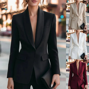 Veste Blazer Femme Formelle Revers Châle Col V Profond Épaulettes Manches Longues Mince Bureau Affaires Manteau